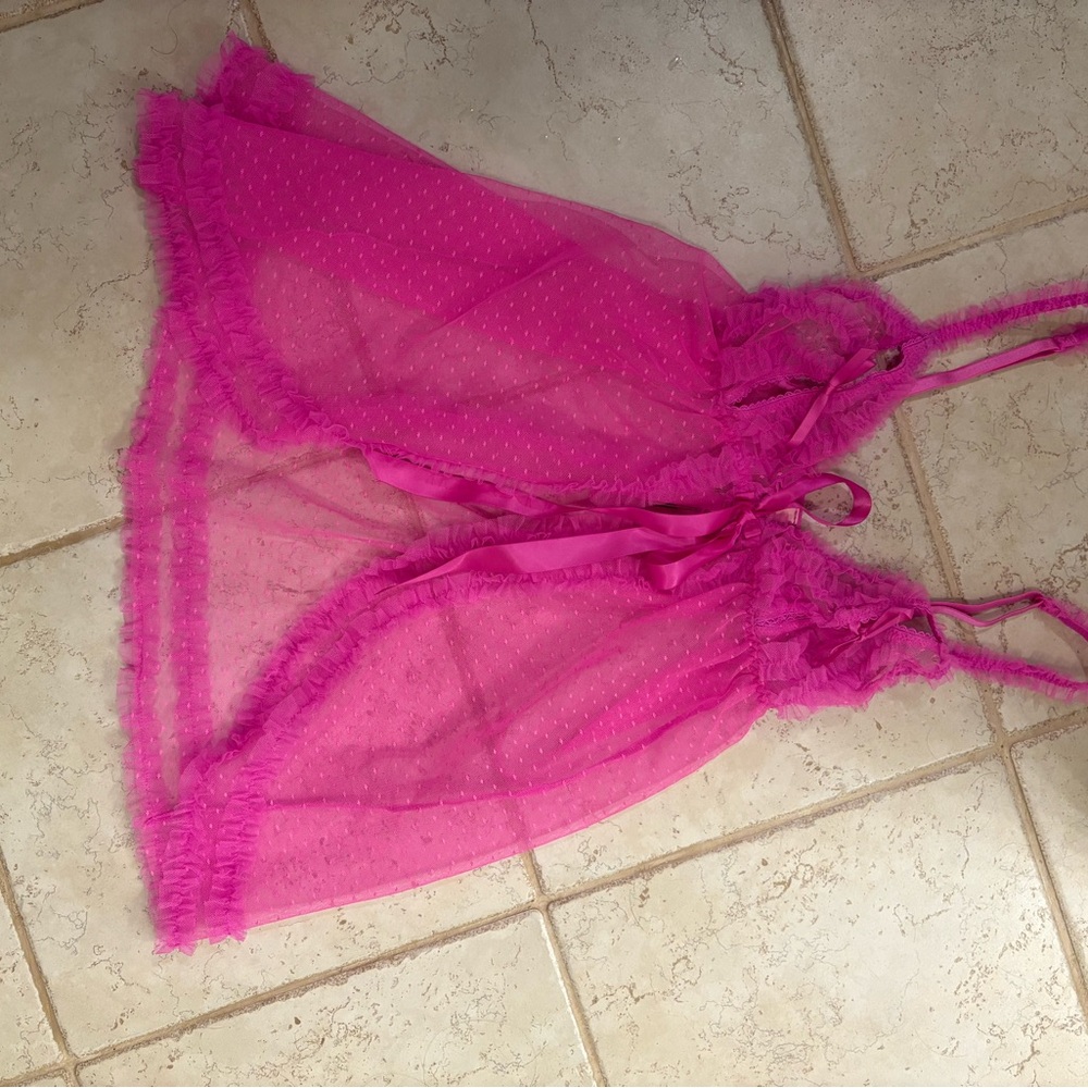 Pink Sheer Lingerie with Ruffle Trim